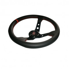 Volante BTR WRC3 piel vuelta Negro/Negro Costura Roja 350mm - FYVAR4x4