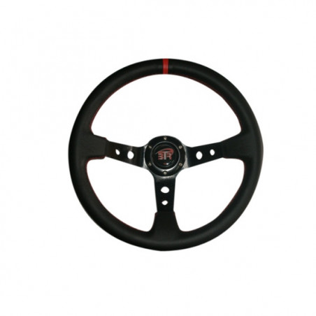 Volante BTR WRC3 piel lisa Negro/Negro Costura Rojo 350mm - FYVAR 4x4