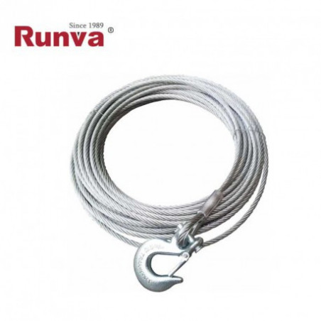 Cable acero 9mm x 26m con gancho para cabrestantes Runva - FYVAR 4x4